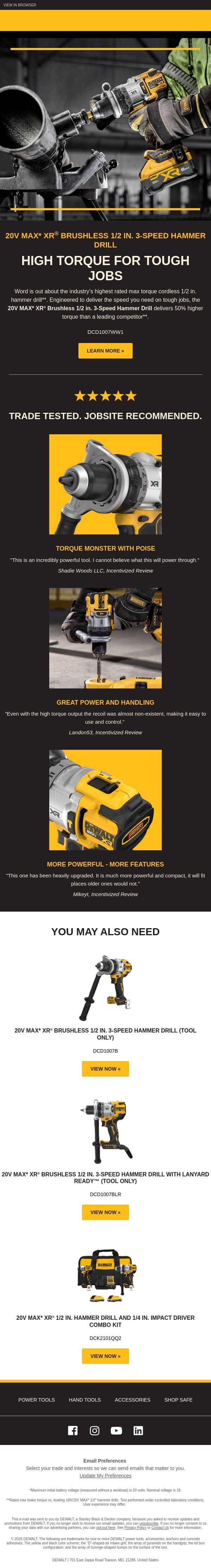 “Great power and handling 💬” email from DeWalt screenshot