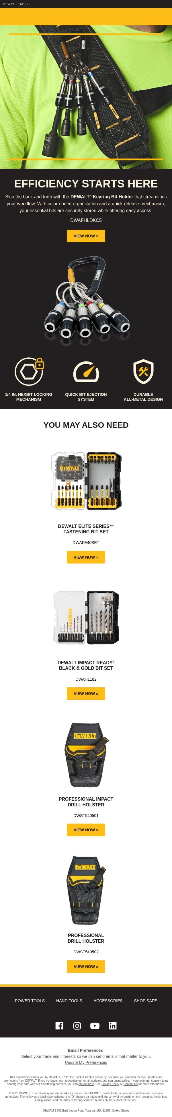 Bits Where You Need Them email from DeWalt screenshot