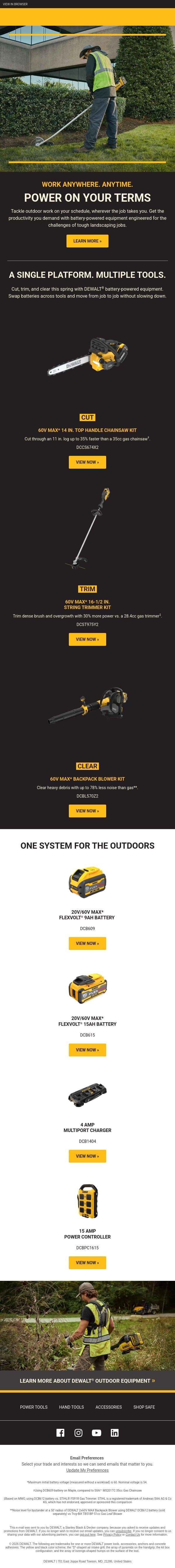 Outdoor Power On Your Terms email from DeWalt screenshot