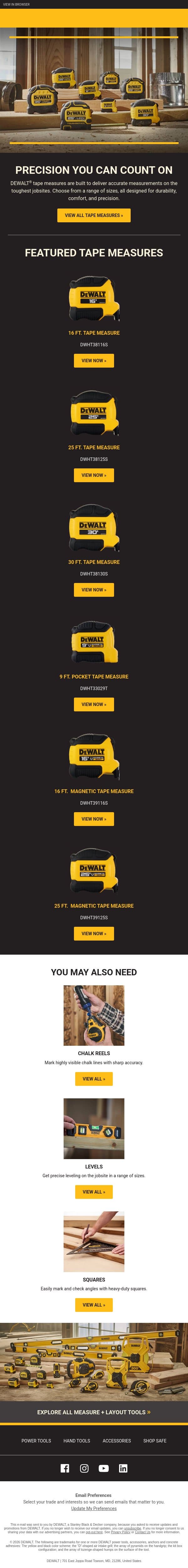 Precise Measurements for Demanding Pros email from DeWalt screenshot