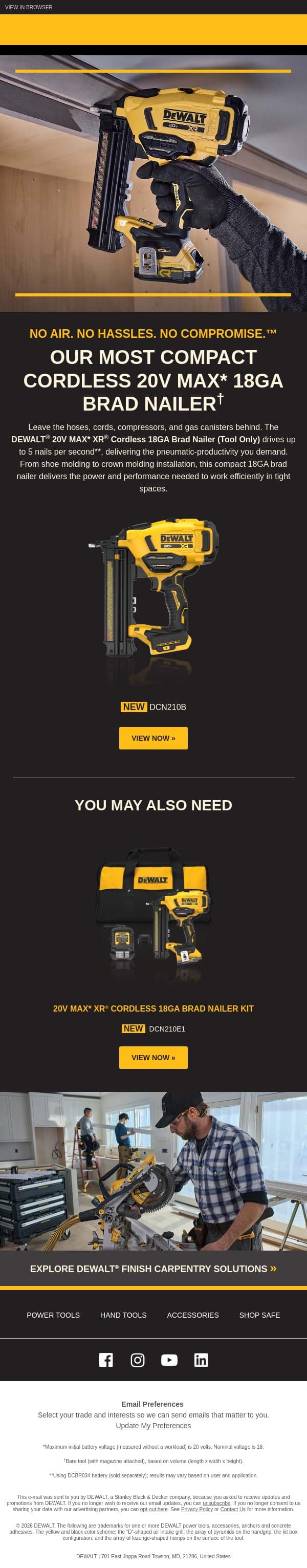 Break Free from Pneumatic Nailers email from DeWalt screenshot