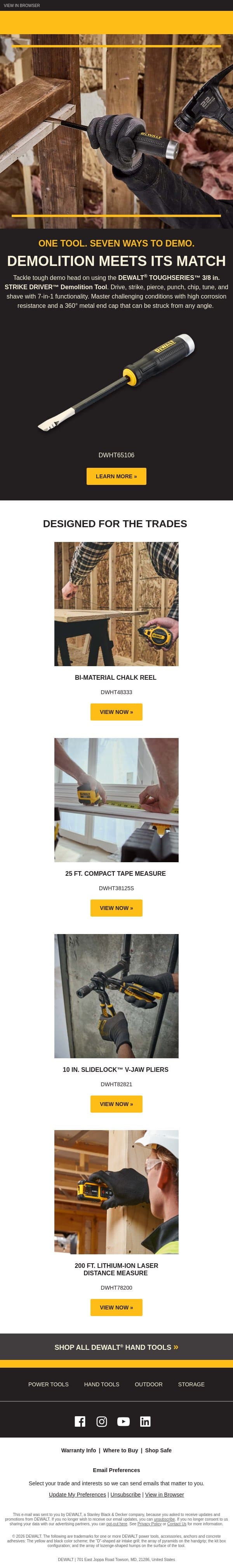 Hand Tools You Can Rely On email from DeWalt screenshot