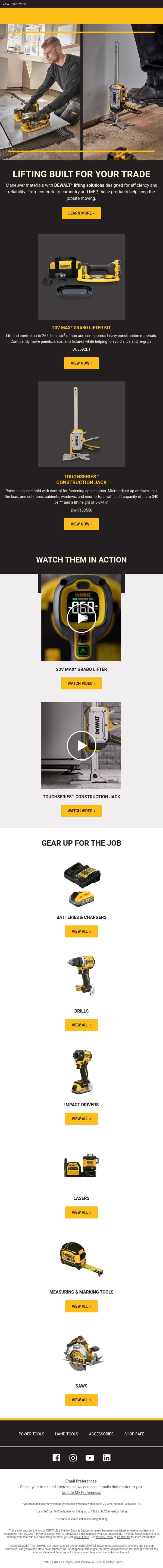 Secure it. Lift it. Done. email from DeWalt screenshot