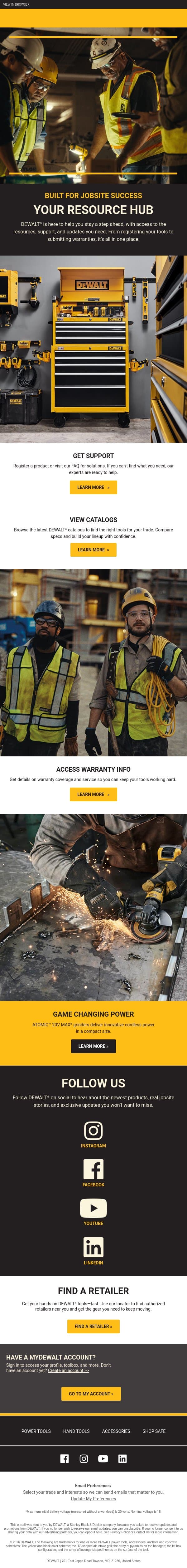Maximize Your DEWALT experience Today email from DeWalt screenshot