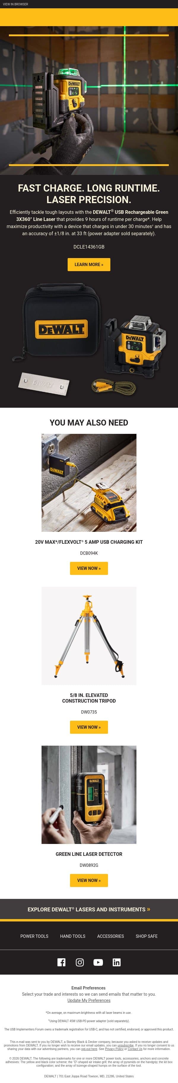 Level Up Your Laser email from DeWalt screenshot