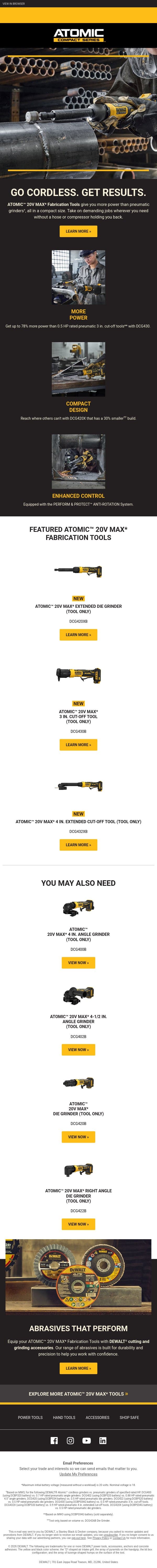 High Power Without the Hose email from DeWalt screenshot