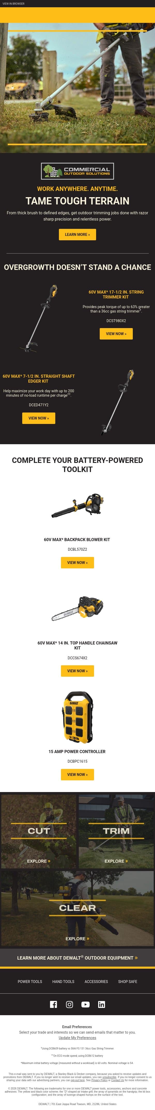 Tame Tough Terrain email from DeWalt screenshot