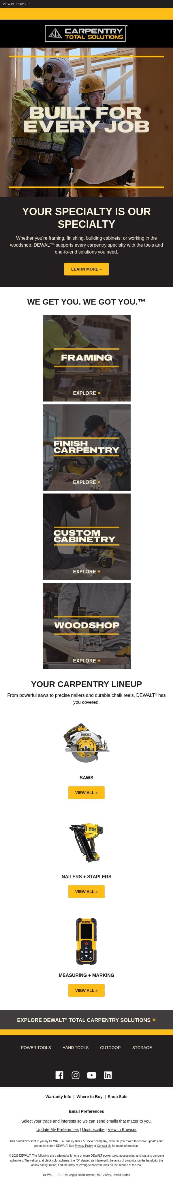 Built for Carpenters email from DeWalt screenshot