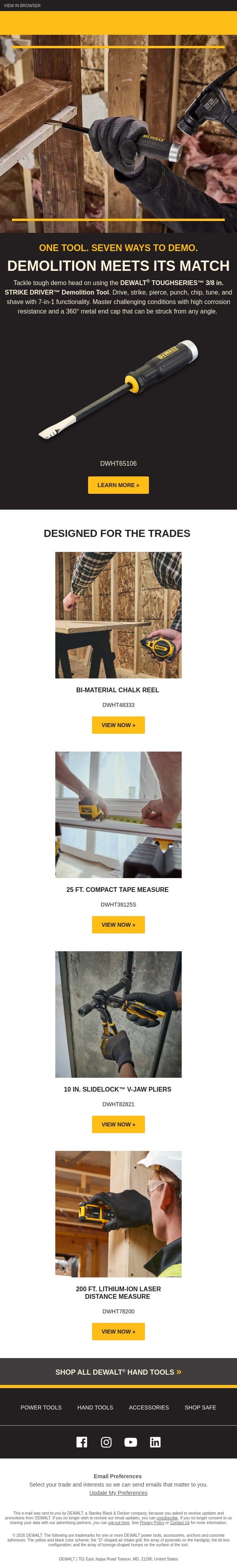 One Tool. Seven Ways to Demolish. email from DeWalt screenshot