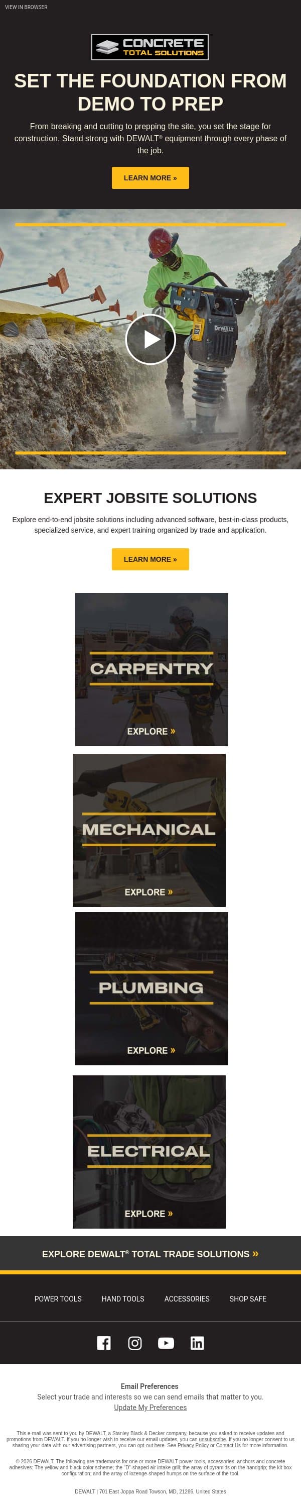 Set A Strong Foundation email from DeWalt screenshot