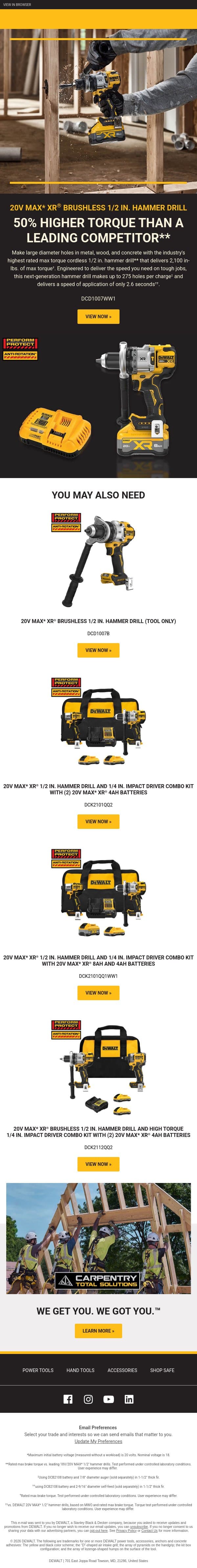 Most Powerful. Highest Torque.‡‡ email from DeWalt screenshot
