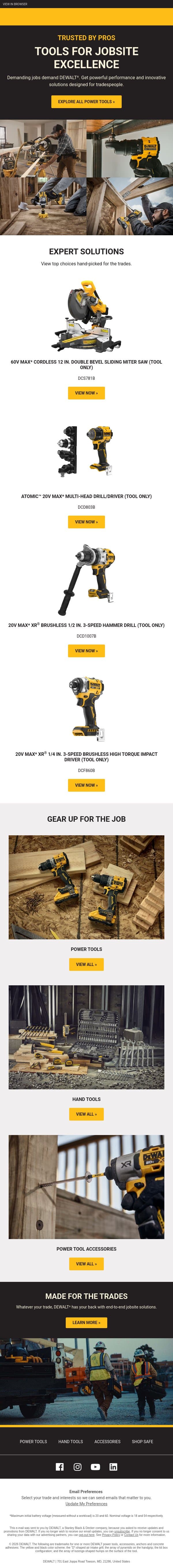 Expert Jobsite Solutions email from DeWalt screenshot