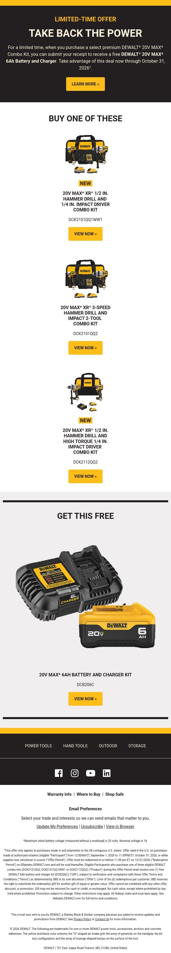 Take Back the Power email from DeWalt screenshot