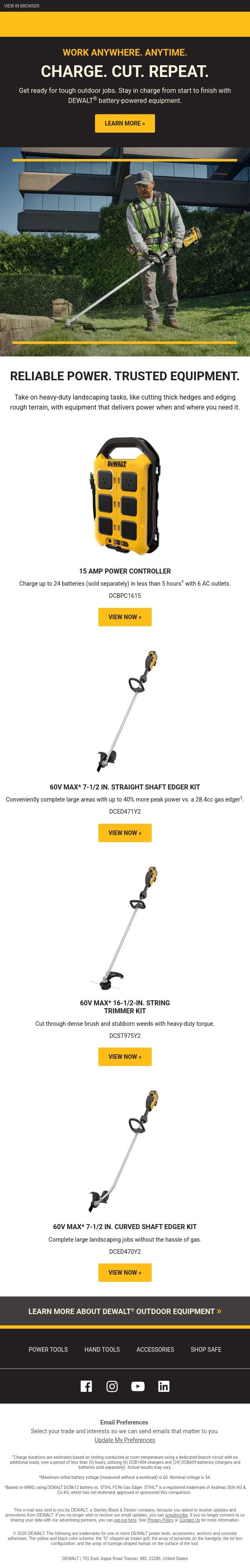 Charge. Cut. Repeat. email from DeWalt screenshot