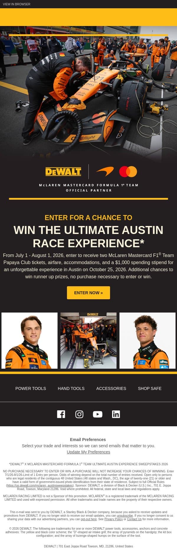 Don’t Miss Your Chance to Win* email from DeWalt screenshot