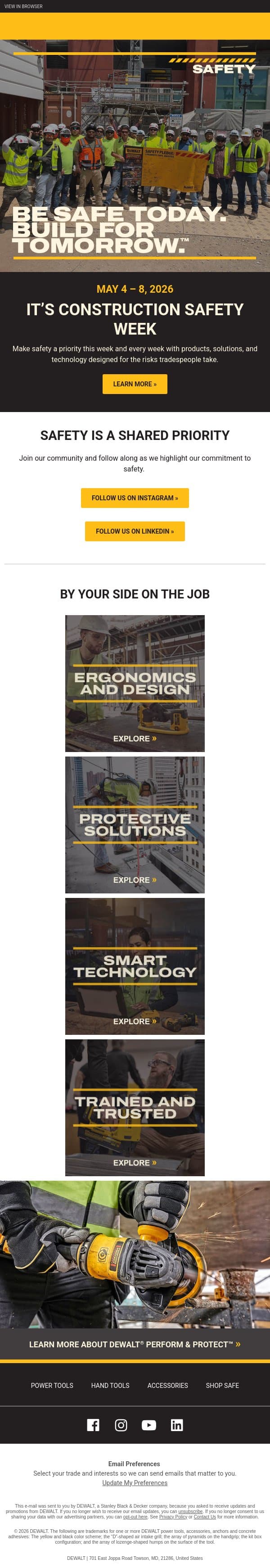 Safety Week is Here email from DeWalt screenshot