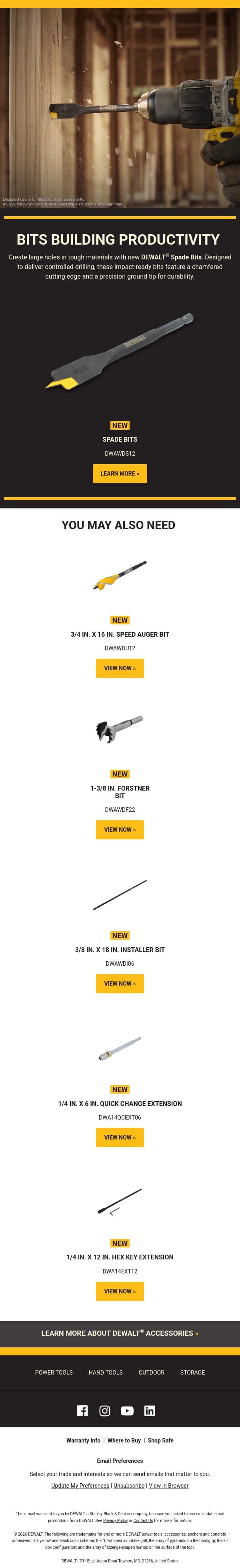 Bits Building Productivity email from DeWalt screenshot