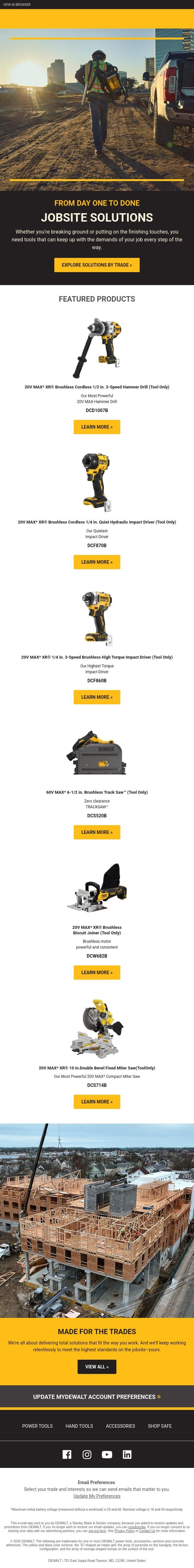 Tools for Every Jobsite email from DeWalt screenshot