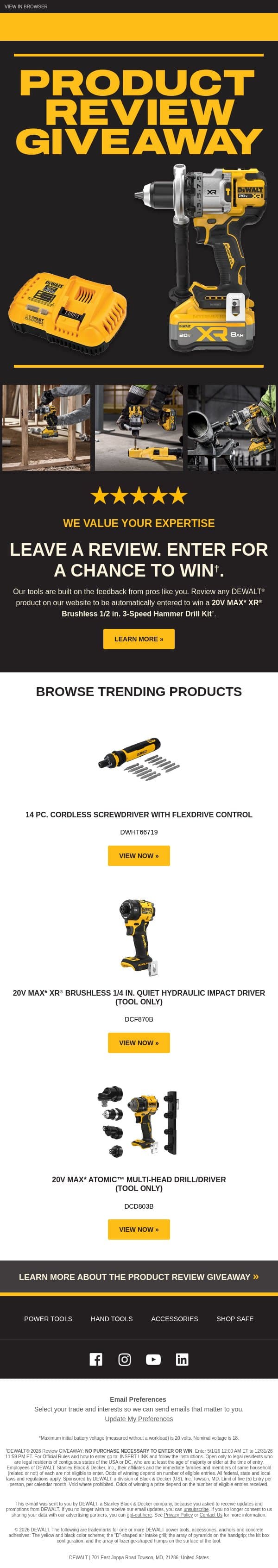 Your Feedback is Valuable email from DeWalt screenshot