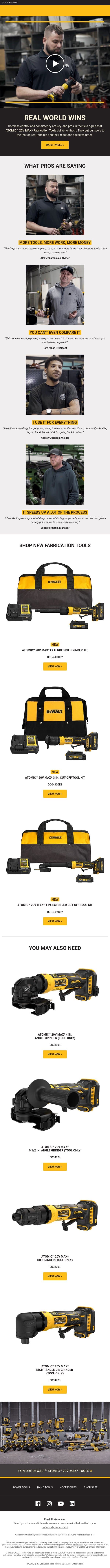 The Pros Are Talking email from DeWalt screenshot