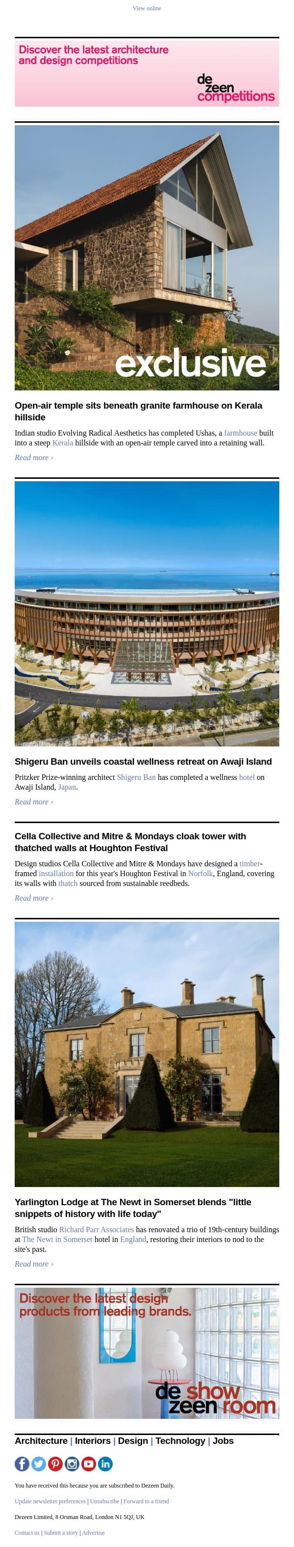 Thatched-wall tower | Shigeru Ban coastal retreat | Open-air temple home email from Dezeen screenshot