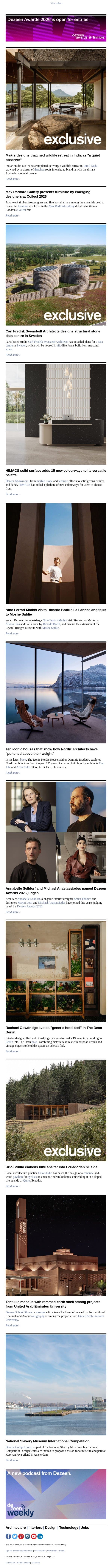 Stone data centre | Thatched Indian retreat | Iconic Nordic houses email from Dezeen screenshot