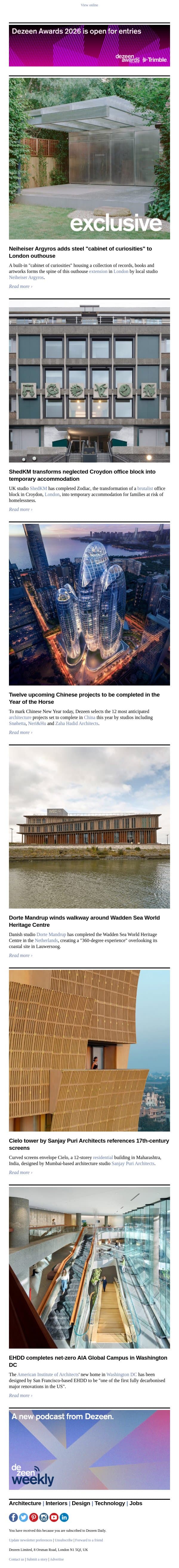 "Cabinet of curiosities" outhouse | Upcoming Chinese architecture | AIA Global Campus email from Dezeen screenshot