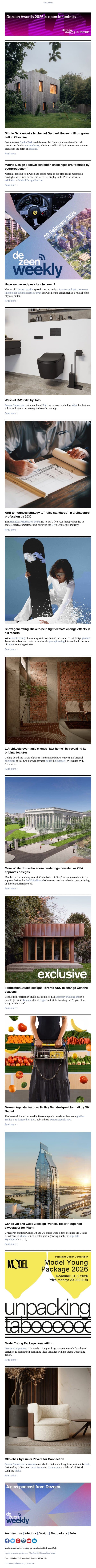 White House ballroom design approved | Snow-generating stickers | Miami supertall skyscraper email from Dezeen screenshot