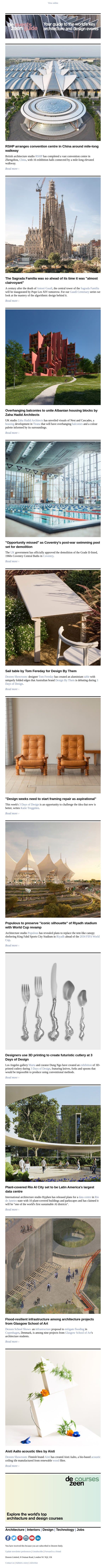 Mile-long convention centre | Sagrada Familia explained | Zaha Hadid Tirana housing email from Dezeen screenshot