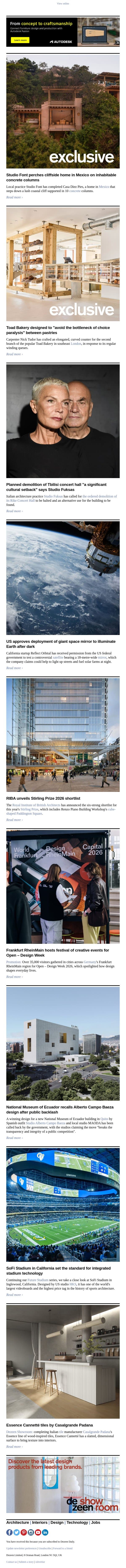 Stirling Prize shortlist | Space mirror approval | Quito museum win reversal email from Dezeen screenshot