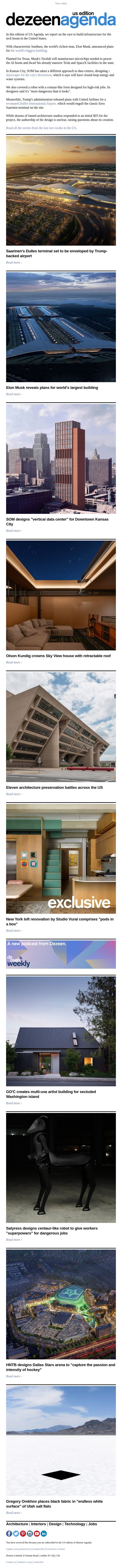 Agenda US: Donald Trump unveils Dulles International Airport renderings email from Dezeen screenshot