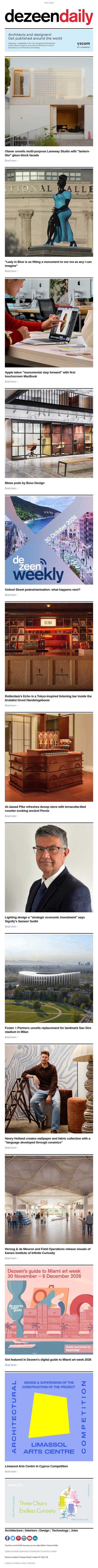 Foster San Siro replacement | Touchscreen MacBook | Rotterdam listening bar email from Dezeen screenshot
