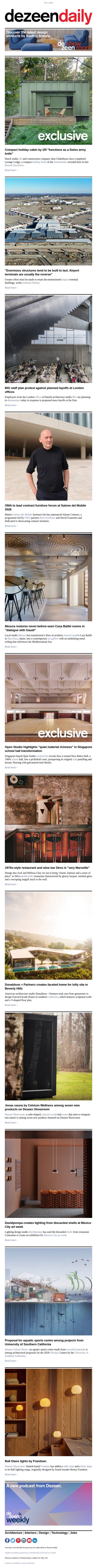 BIG staff protest | "Swiss army-knife" cabin | Modernist pickleball court email from Dezeen screenshot