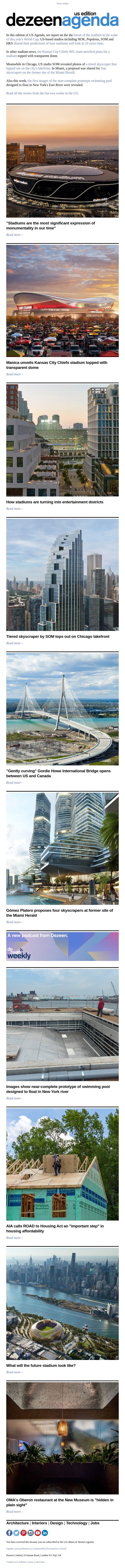 Agenda US: the future of the stadium email from Dezeen screenshot