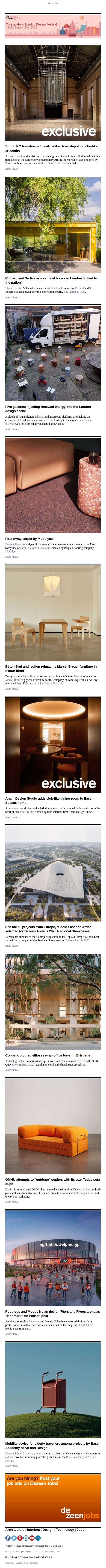 Tashkent art centre | Marcel Breuer birch furniture | Teddy sofa dupe email from Dezeen screenshot