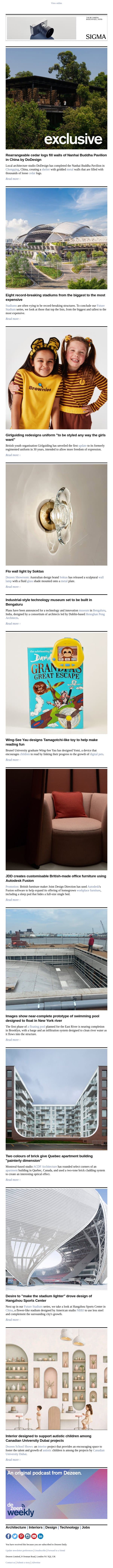 NYC floating pool prototype | Record-breaking stadiums | Girlguiding uniforms email from Dezeen screenshot
