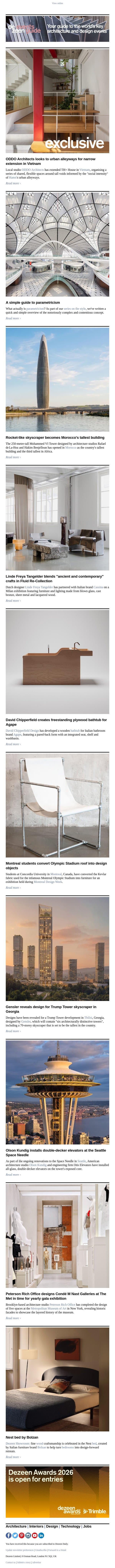 Morocco's tallest skyscraper | Chipperfield plywood bathtub | Trump Tower revealed email from Dezeen screenshot