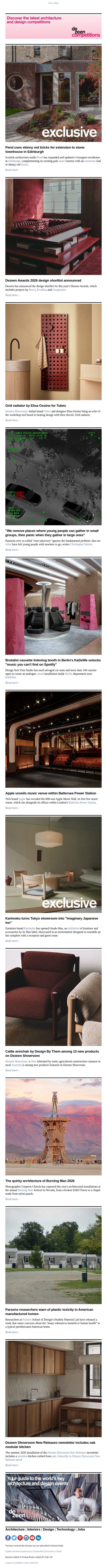 Apple concert hall | Burning Man highlights | Dezeen Awards design shortlist email from Dezeen screenshot
