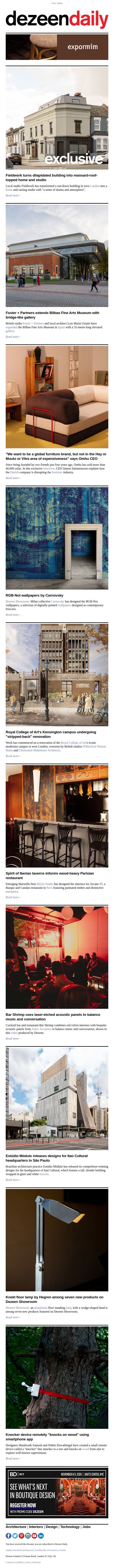 Foster Bilbao museum extension | Viral-sofa interview | RCA campus renovation email from Dezeen screenshot