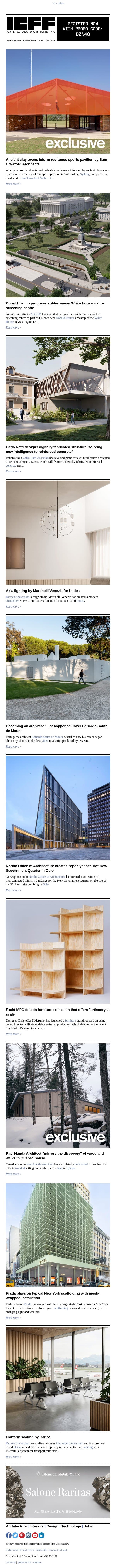 White House subterranean security centre | Souto de Moura interview | Scaffold-covered Prada store email from Dezeen screenshot