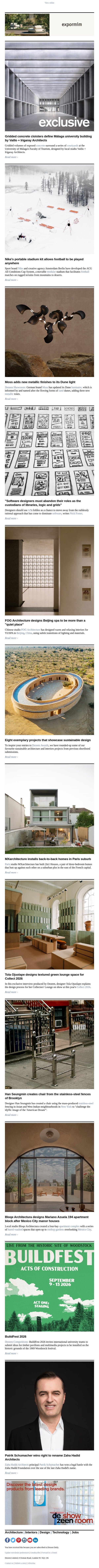 Zaha Hadid legal battle | Steel-fence chair | Nike portable football stadium email from Dezeen screenshot