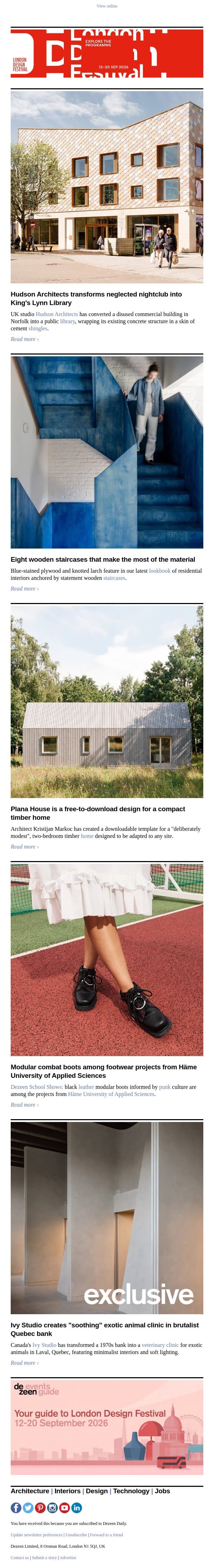 Nightclub library transformation | Wooden staircases | Downloadable timber home email from Dezeen screenshot