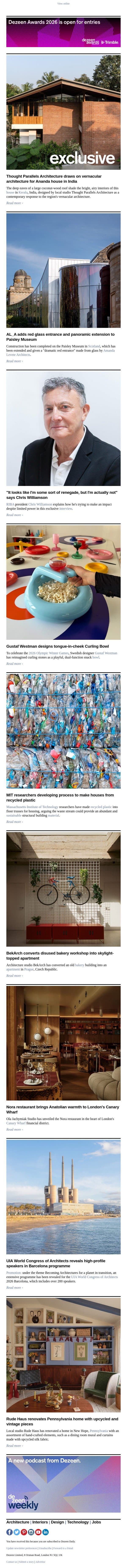 AL_A Paisley Museum | RIBA president interview | Recycled-plastic houses email from Dezeen screenshot