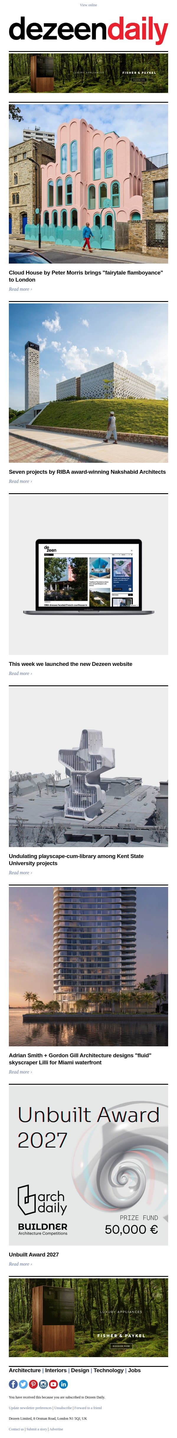 Marshmallow-pink "fairytale" home | Key Nakshabid Architects projects | Miami skyscraper email from Dezeen screenshot
