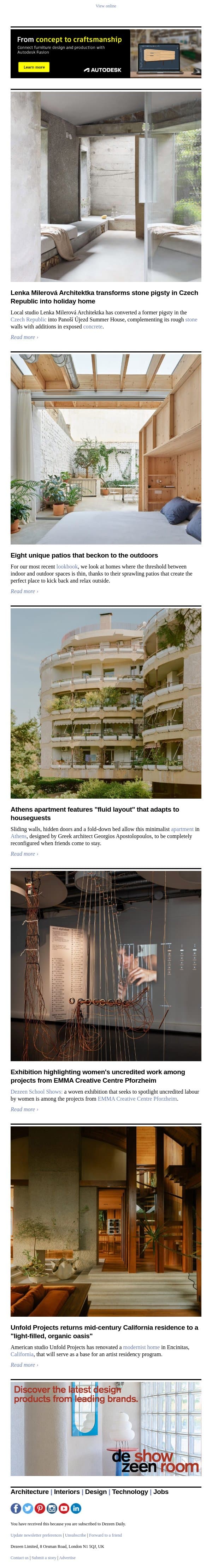 Pigsty holiday home | Unique patios | Mid-century-modern home email from Dezeen screenshot