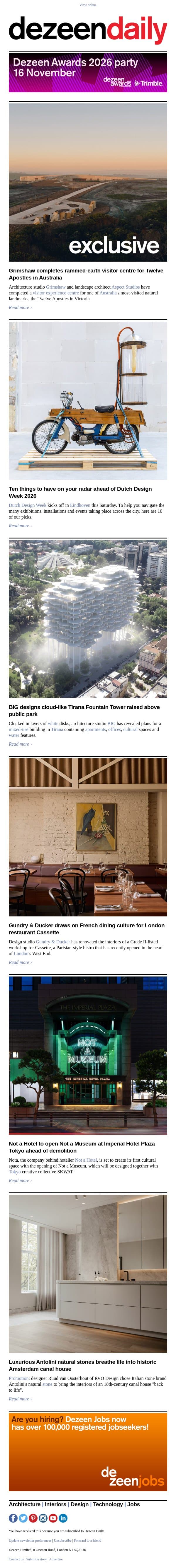 BIG cloud-like tower | Dutch Design Week must-sees | Grimshaw visitor centre email from Dezeen screenshot