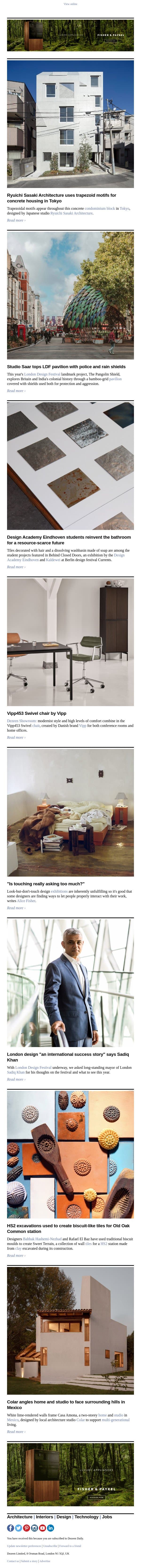 Sadiq Khan on LDF | Police-shield pavilion | Dissolving washbasin email from Dezeen screenshot