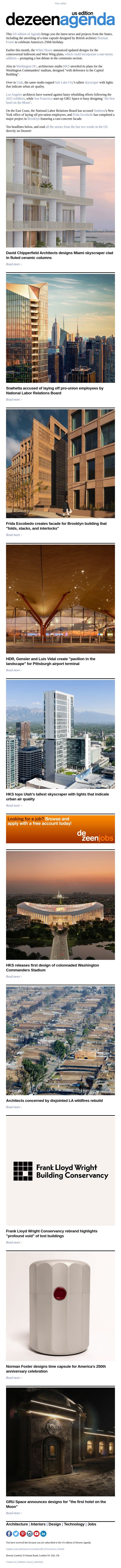 Agenda – US edition: David Chipperfield unveils Miami skyscraper designs email from Dezeen screenshot