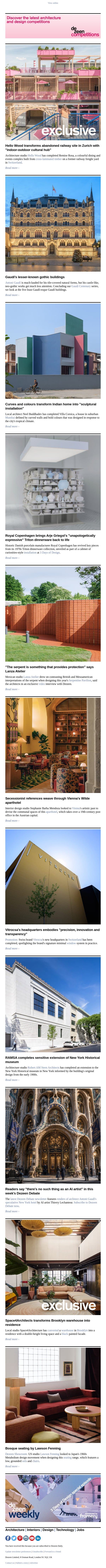 Gothic Gaudí buildings | RAMSA museum | Colourful Mumbai home email from Dezeen screenshot