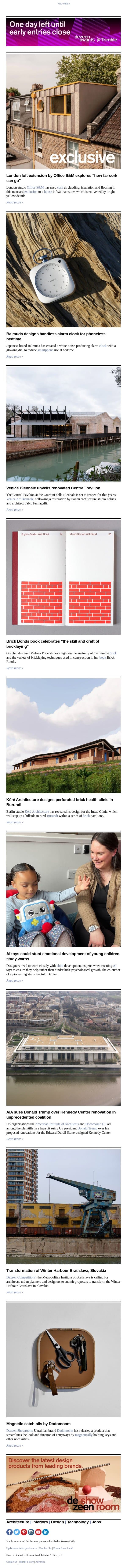 AIA sues Trump | Cork loft extension | Venice biennale Central Pavilion email from Dezeen screenshot